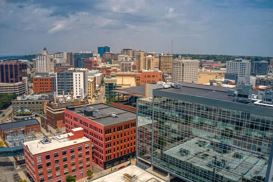 Contact - Aerial View of Downtown Grand Rapids, Michigan During the Summer on a Sunny Day